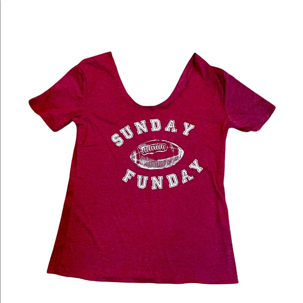 Sunday Funday Off Shoulder Boat Neck Red Football Tshirt Size M